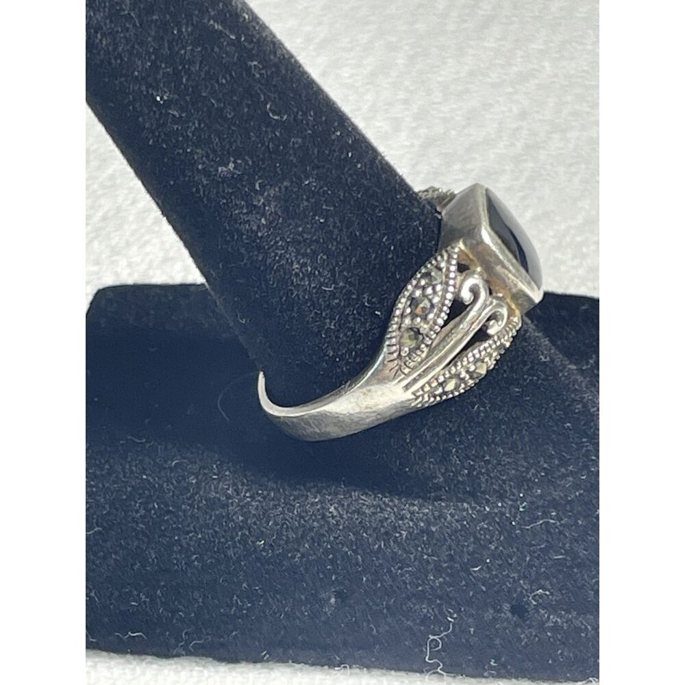 Vintage Thailand 925 Sterling Silver Onyx Ring Size 7.75 - Picture 2 of 7